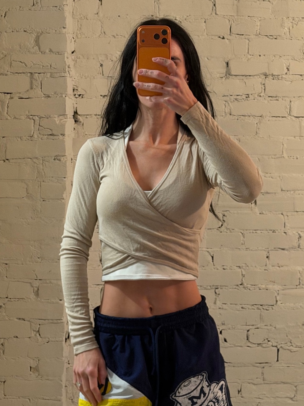 Women’s Cream Wrap-Front Long Sleeve Top